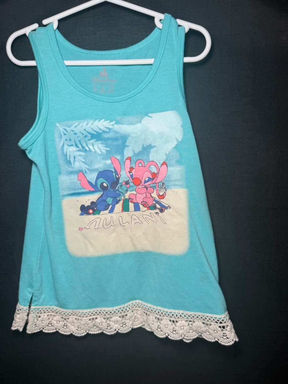 Disney Turquoise Stitch & Angel Beach Graphic Tank with Lace Trim